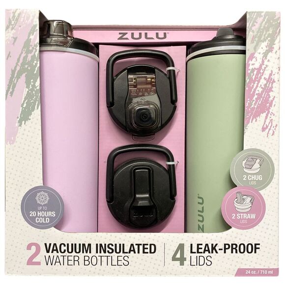 Passion Fruit/Matcha - Zulu Stainless Steel Water Bottle with Lids., 2pk 24oz, I - Picture 1 of 2